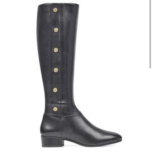 Nine West Oreyan Knee High Black Boots, Gold Buttons
